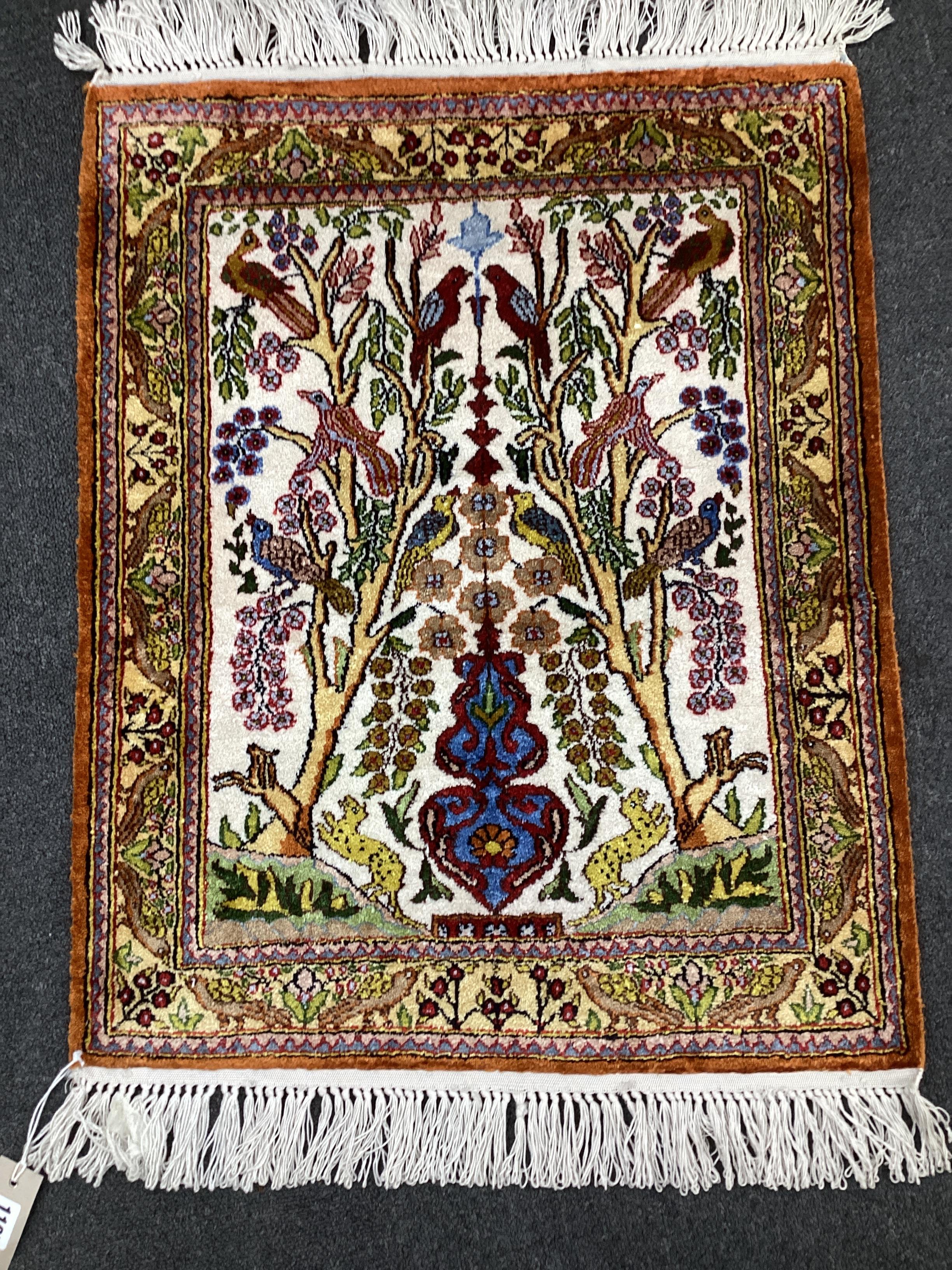 A Kashan part silk mat, 72 x 57cm